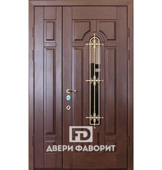 двустворчатая металлическая дверь с зеркалом и ковкой